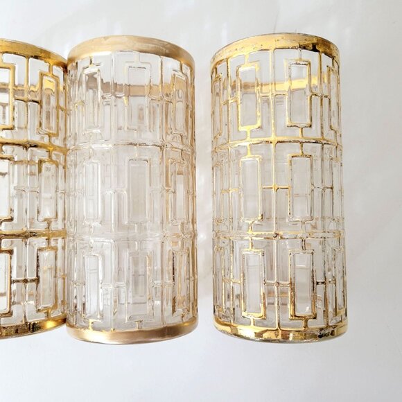 Imperial Glass Shoji Gold Trellis Drinking Glasses Set of Five Plus 3 Extras MCM - Picture 7 of 9
